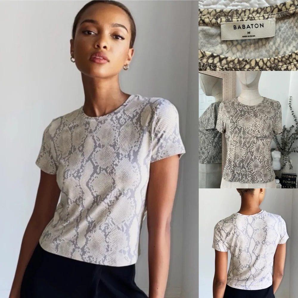 Aritzia Babaton Python Print Cropped T Shirt - Picture 1 of 9